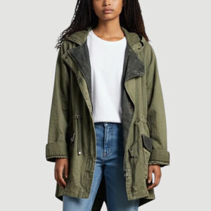 Boho Lace Acid Wash Military Coat Jacket